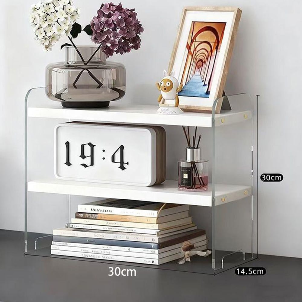 Oppbevaringshylle med 2 hyller for skrivebord 30x30cm - Hvit/klar