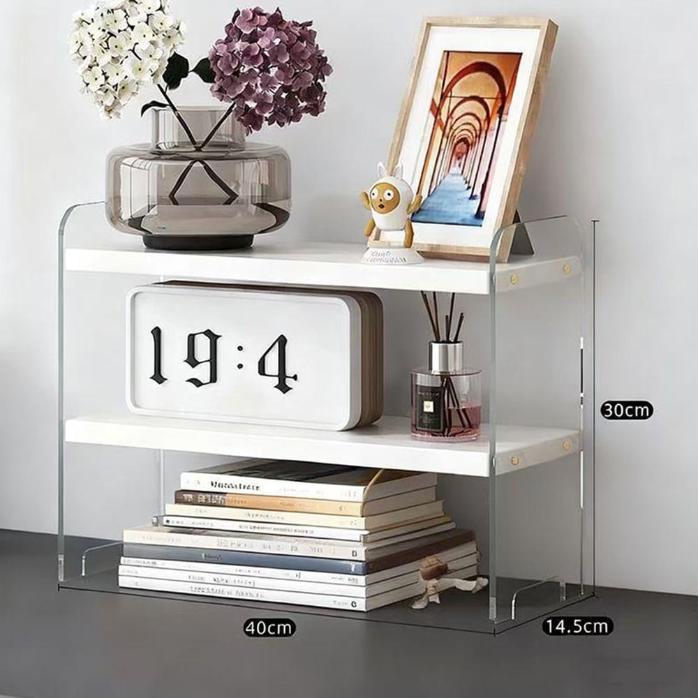 Oppbevaringshylle med 2 hyller til skrivebord 40x30cm - Hvit/klar