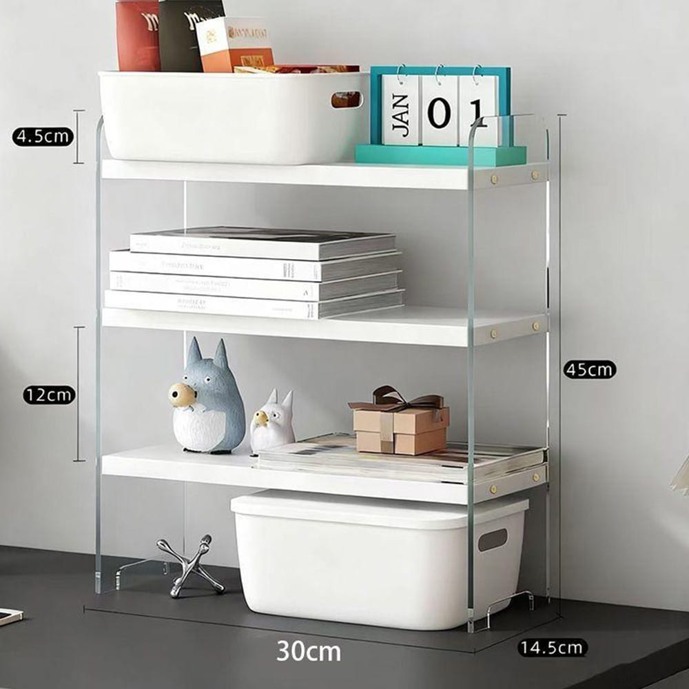 Oppbevaringshylle med 4 hyller til skrivebord 30x45cm - Hvit/klar