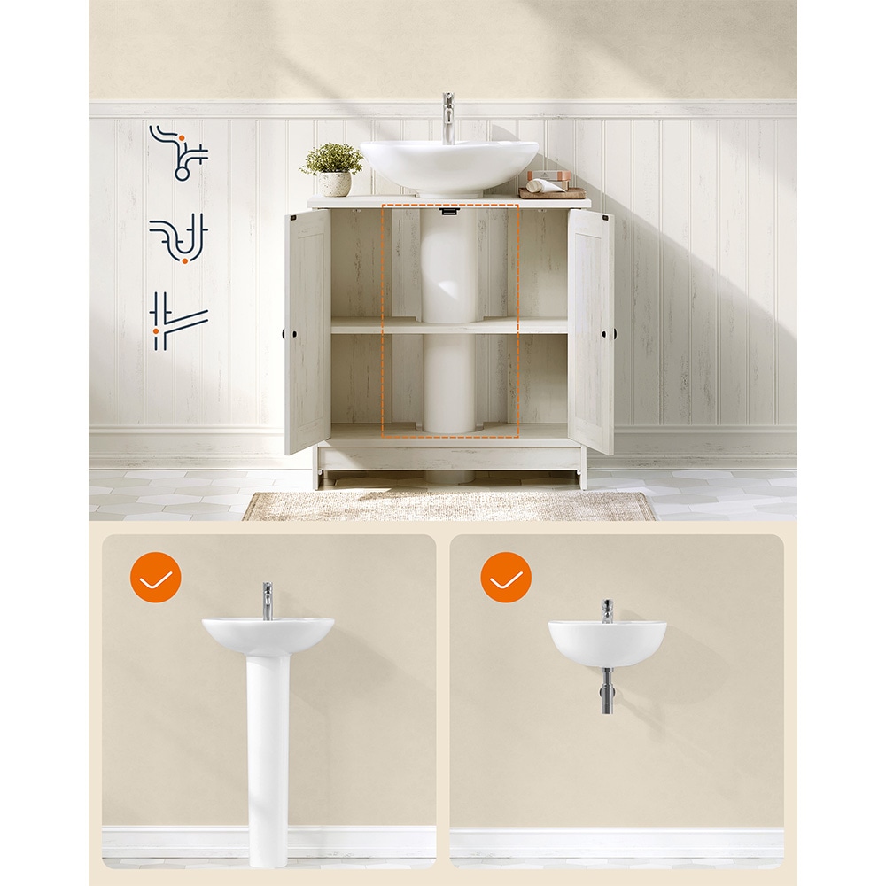 Servantskap 60x30x61 cm / underskap til vask / baderomsinnredning / rustikk hvitt baderomsskap