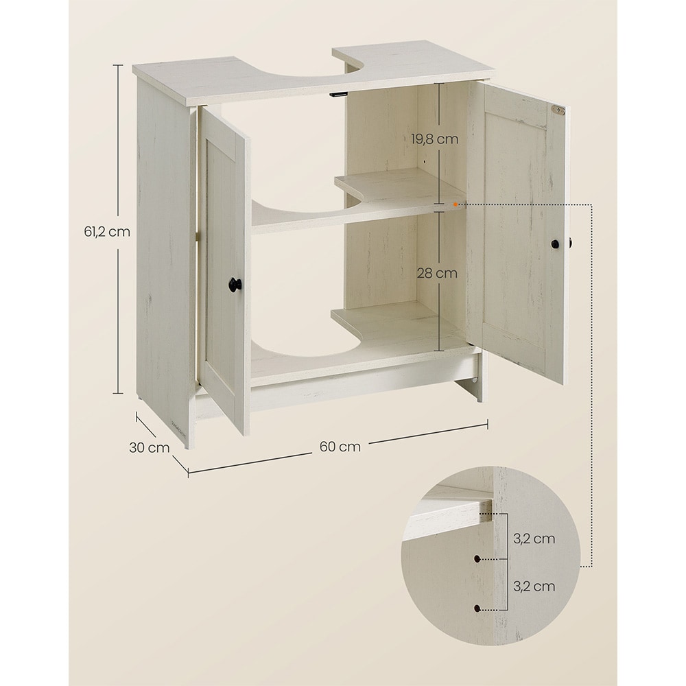 Servantskap 60x30x61 cm / underskap til vask / baderomsinnredning / rustikk hvitt baderomsskap