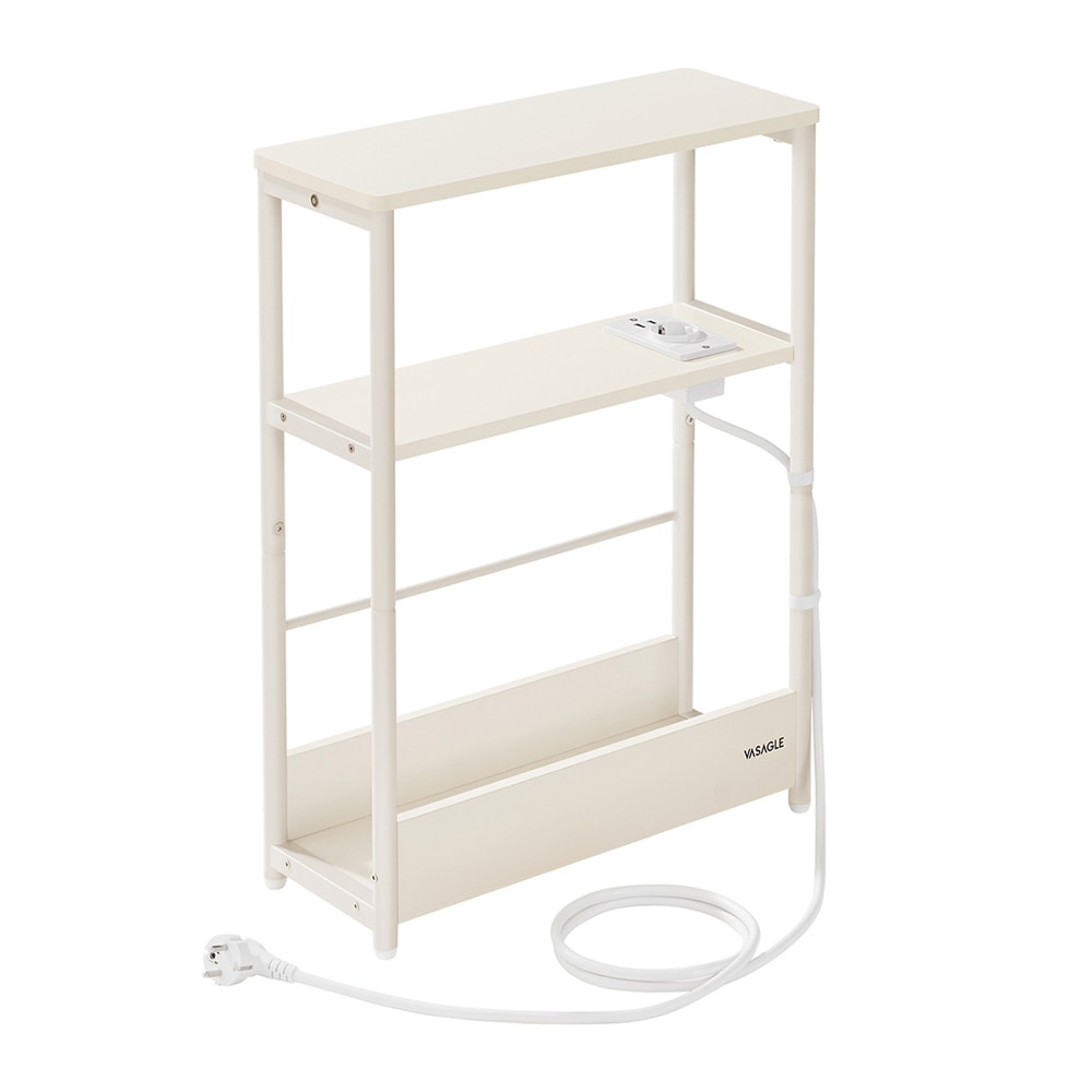 Smalt sidebord 18 x 45 x 58 cm med innebygd strømuttak - Hvit