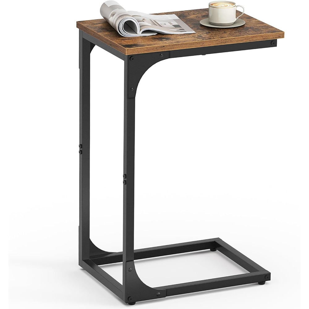 Sidebord 30 x 40 x 62 cm med metallramme i C-form - Brun/Svart