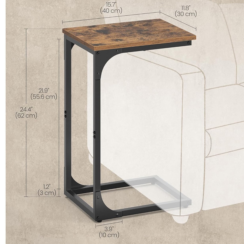 Sidebord 30 x 40 x 62 cm med metallramme i C-form - Brun/Svart