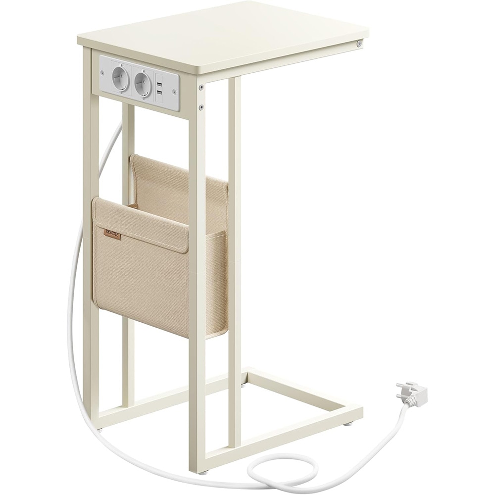 Nattbord 30 x 40 x 62 cm med strømuttak og USB-porter - Hvit