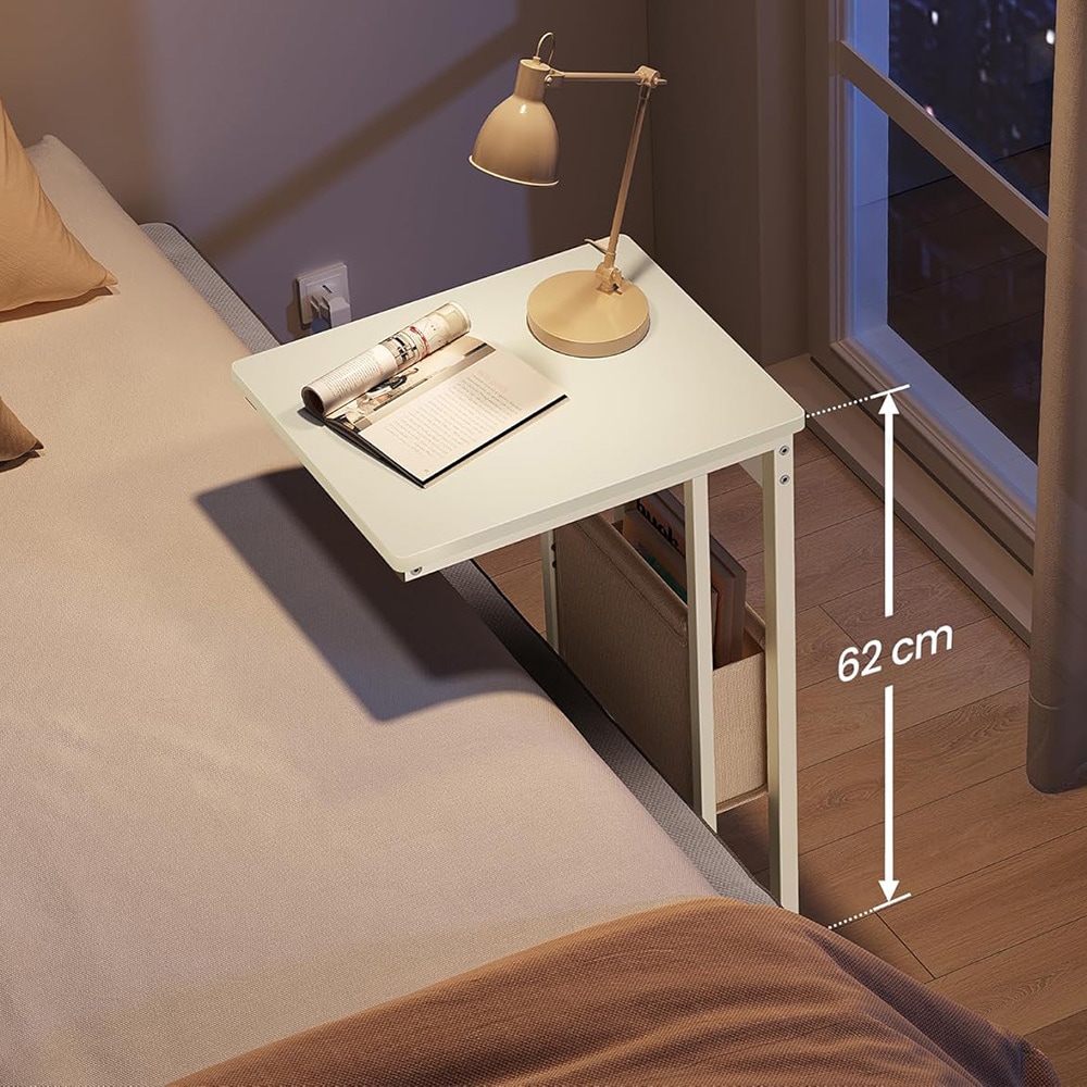 Nattbord 30 x 40 x 62 cm med strømuttak og USB-porter - Hvit