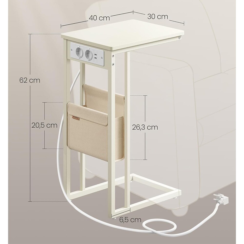 Nattbord 30 x 40 x 62 cm med strømuttak og USB-porter - Hvit