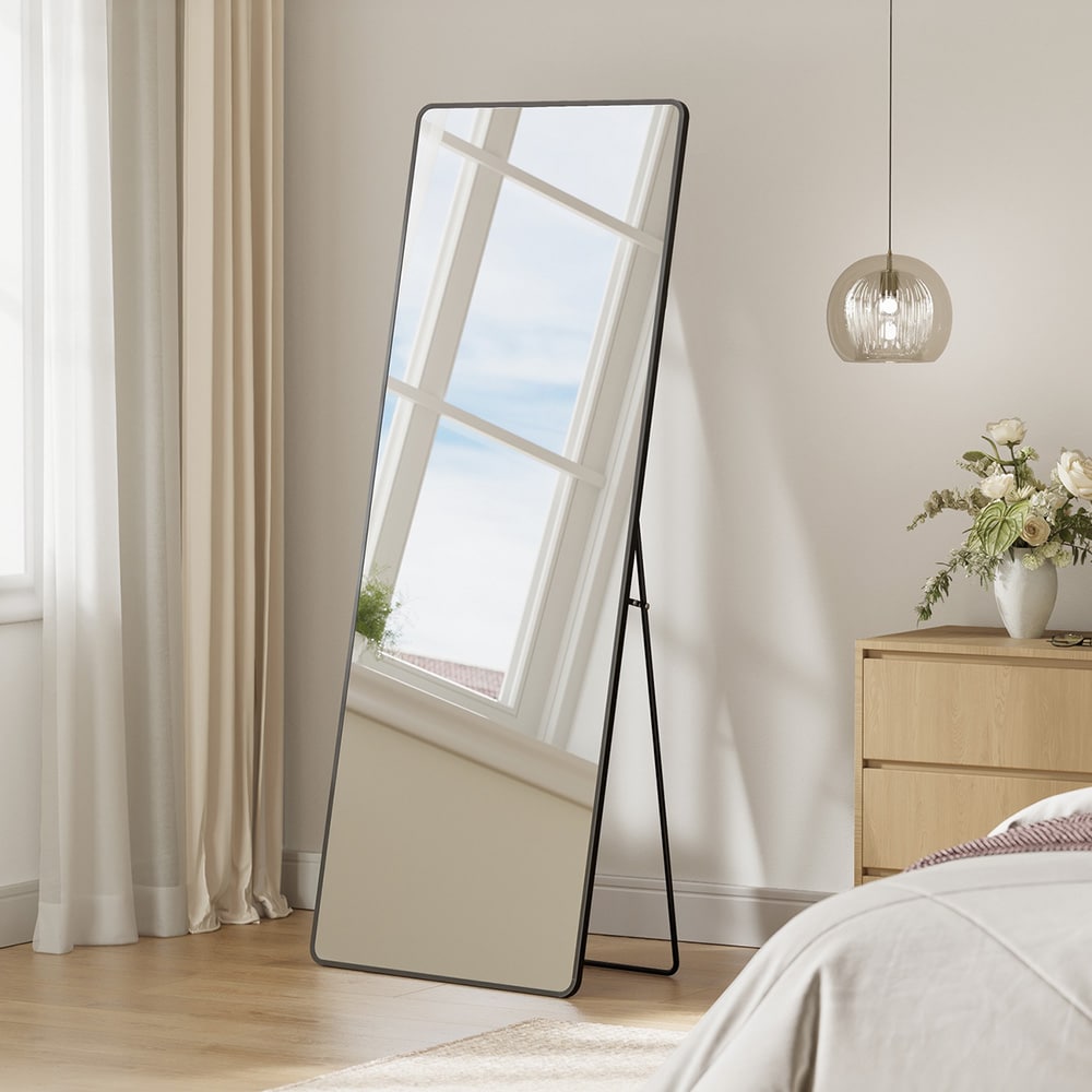 165 x 60 cm stort speil i full lengde med stativ og svart aluminiumsramme