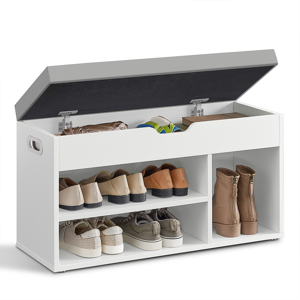 Oppbevaringsbenk 80 x 30 x 44 cm med sittepute og åpne rom - Hvit