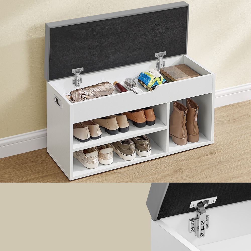 Oppbevaringsbenk 80 x 30 x 44 cm med sittepute og åpne rom - Hvit