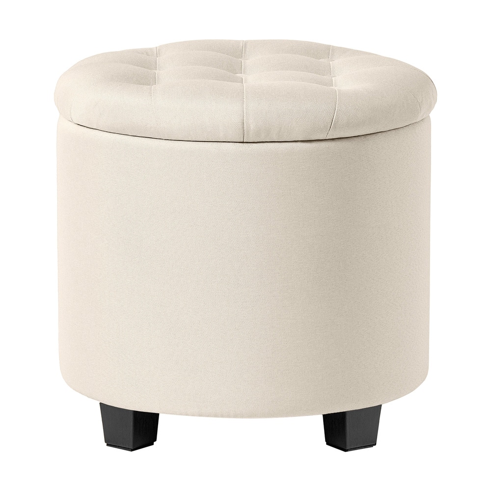 Rund puff 45 x 45 x 44,5 cm med oppbevaring - Lys beige