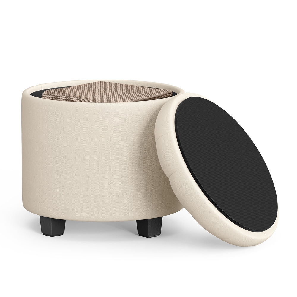 Rund puff 45 x 45 x 44,5 cm med oppbevaring - Lys beige