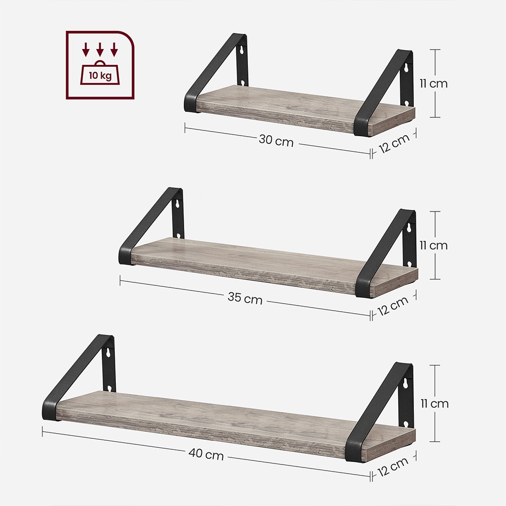 Vendbar vegghylle 40 cm 3-pk Grå/Svart