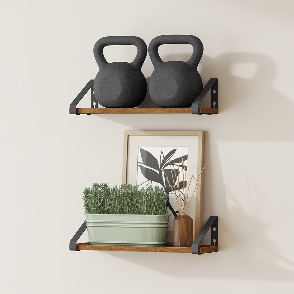 Vendbar vegghylle 40cm 2-pak Brun/Matt Svart