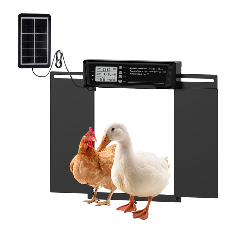 Kyllingdør med lyssensor og timer / automatisk kyllingdør med solcellepanel / kyllingdør med fjernkontroll