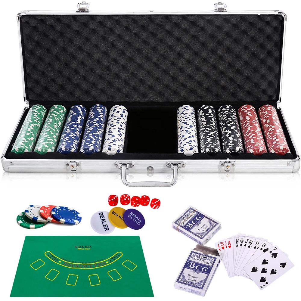 Pokersett - Veske, sjetonger og blackjack-duk