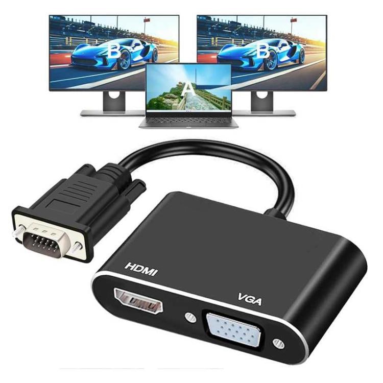 2-i-1 VGA til HDMI-adaptersplitter for to skjermer