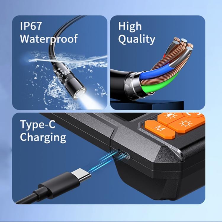 Bærbart inspeksjonskamera med 4,3" skjerm, 8 mm objektiv og 5 m kabel