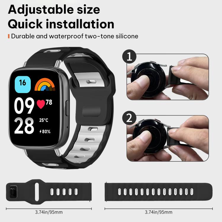 Klokkereim til Redmi Watch 3 Active / Watch 3 Lite – Svart/hvit