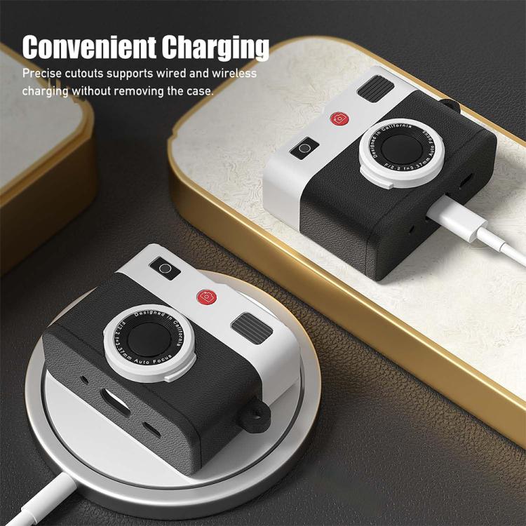 Etui for AirPods 4 i retro kameradesign – Svart silikon