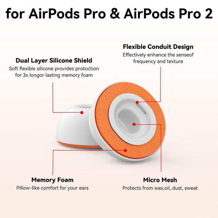 Silikonputer for AirPods Pro 1/2 Størrelse: XS/S/M/L - Hvit/Orange