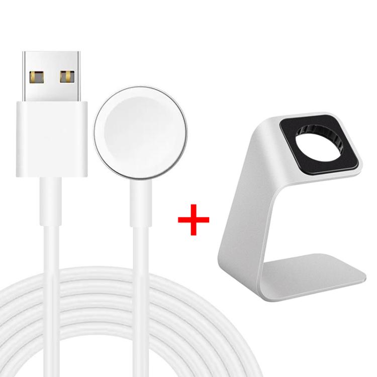 Ladestativ med USB-kabel for Apple-klokke i aluminiumslegering - Hvit
