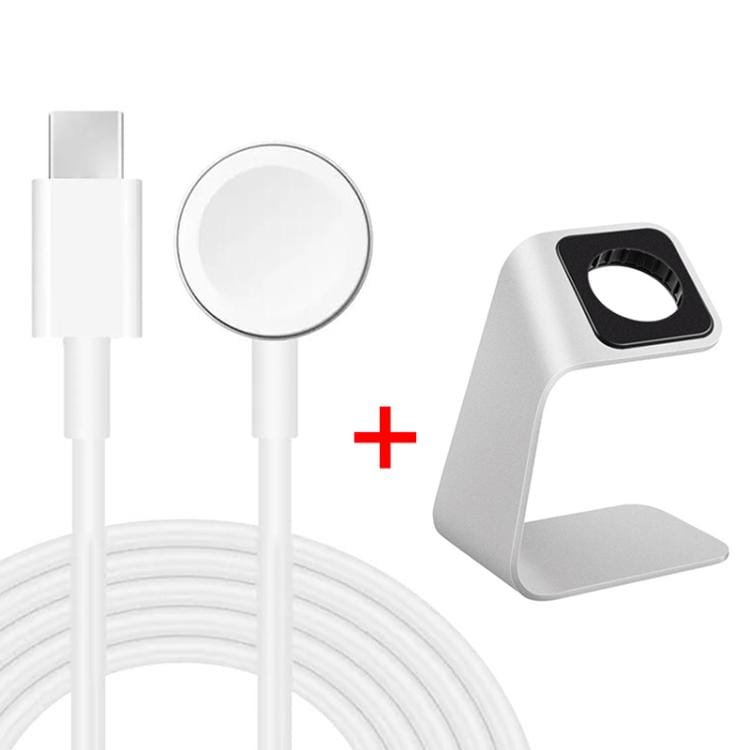 Ladestativ med USB-C-kabel for Apple Watch i aluminiumslegering - Hvit