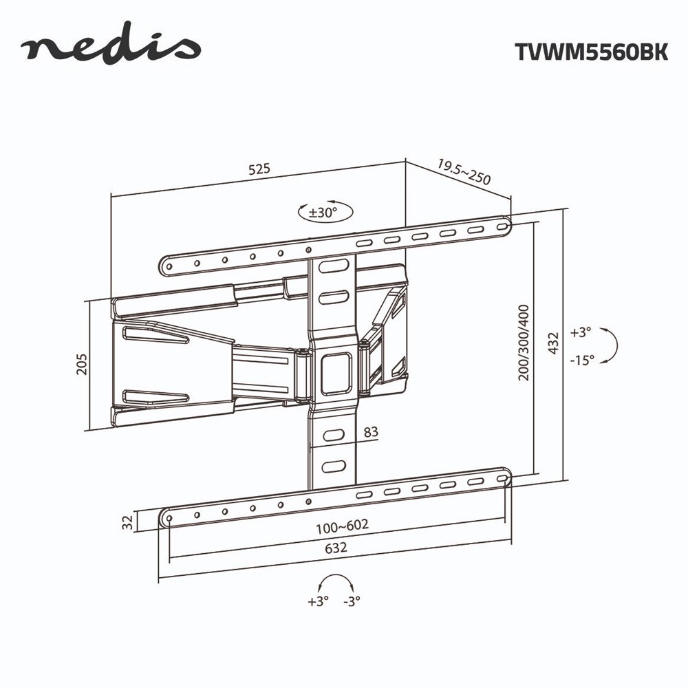 Nedis Tilt- og svingbart TV-veggfeste 43-90" Maks 50 kg