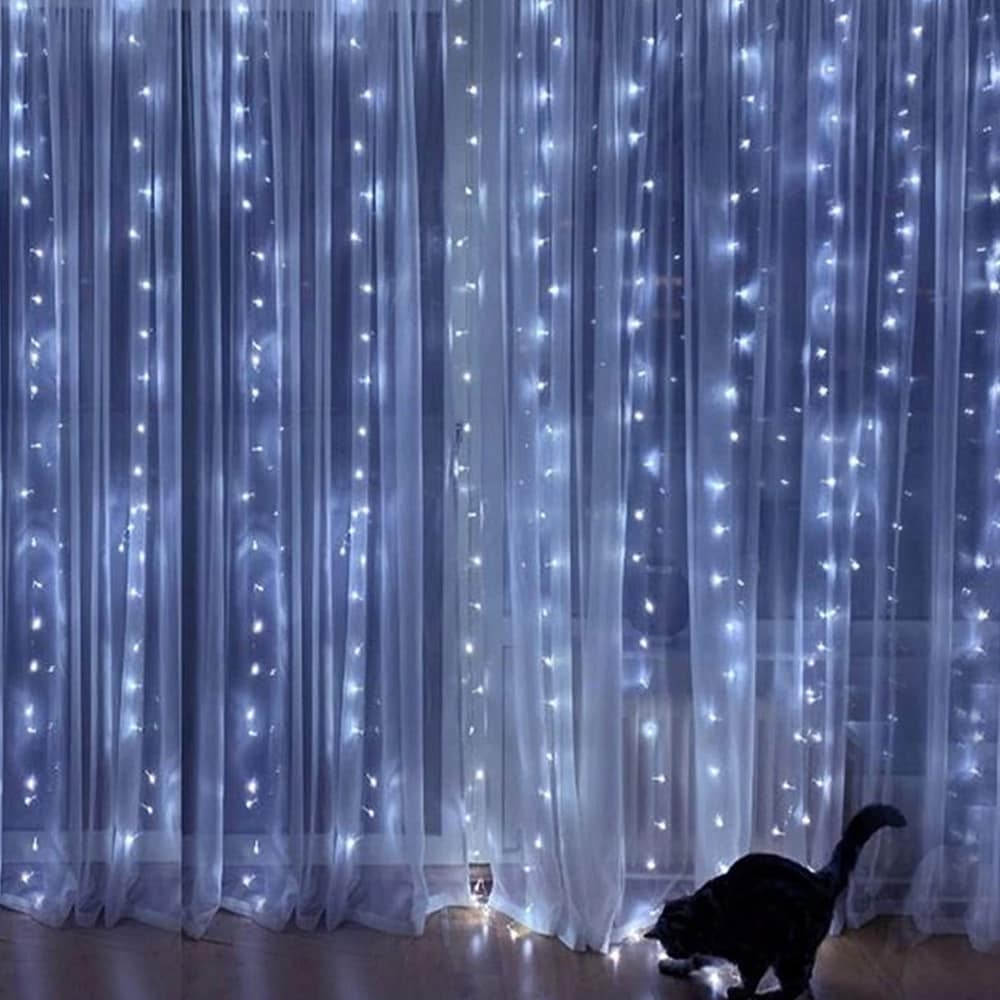 LED-gardin 3 x 3 m med 300 lysdioder, varmhvit og USB 5 V