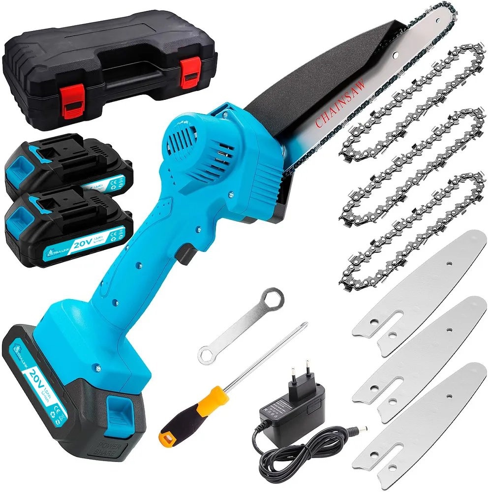 6" batteridrevet motorsag med 20 V Li-Ion og doble batterier