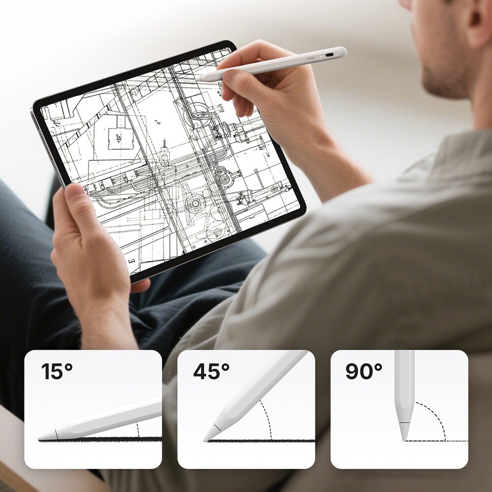 Metapen Pencil A8 iPad-penn / stylus – hurtiglading via USB-C og magnetisk feste – hvit