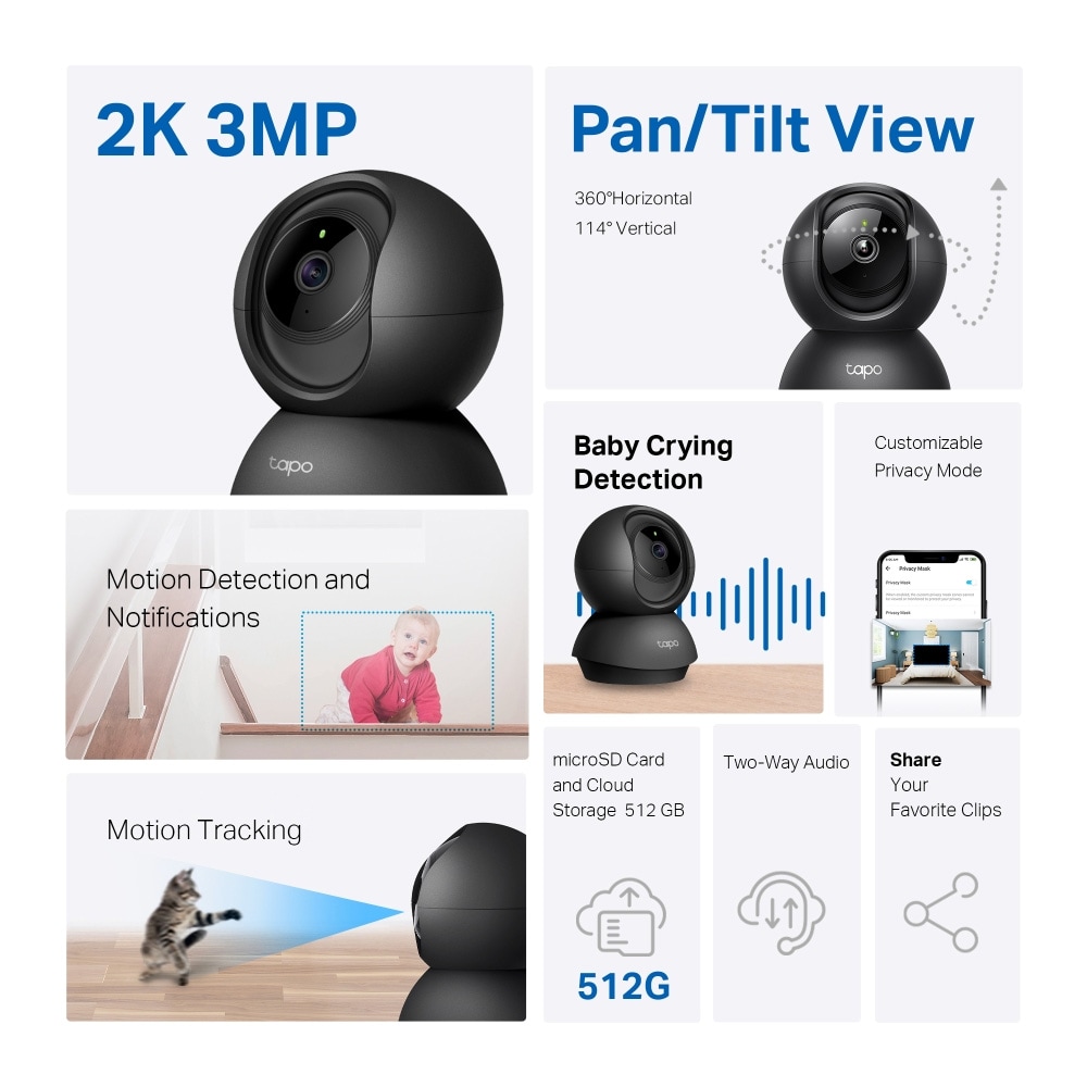 TP-Link Tapo C211 overvåkningskamera 2K 3MP med panorering/tilting og nattsyn