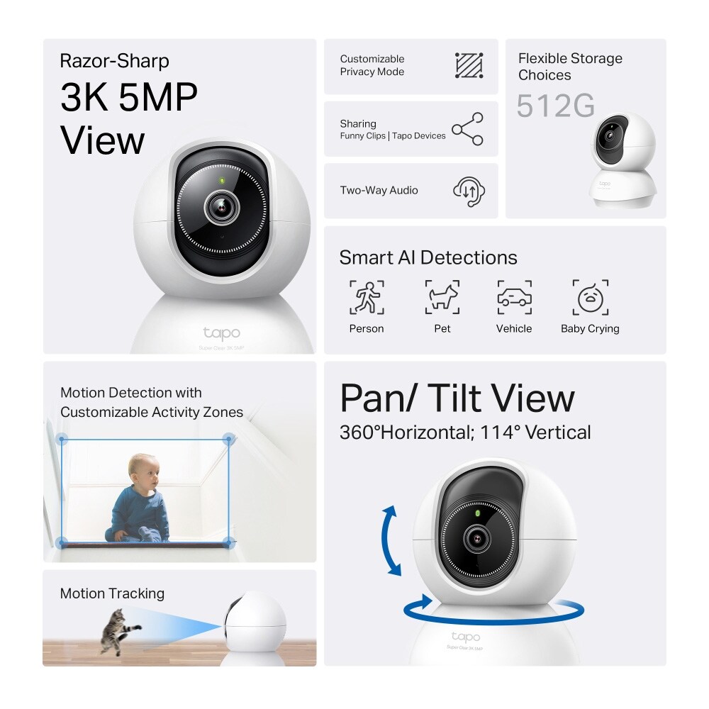 TP-Link Tapo C230 overvåkingskamera / 3K 5MP WiFi-kamera / Pan/Tilt-kamera / kamera med AI-deteksjon