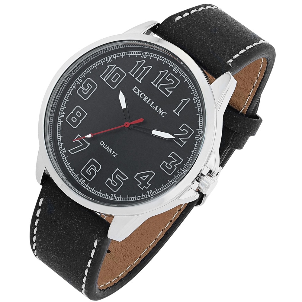 Excellanc Herreklokke 45 mm – med reim i svart kunstskinn
