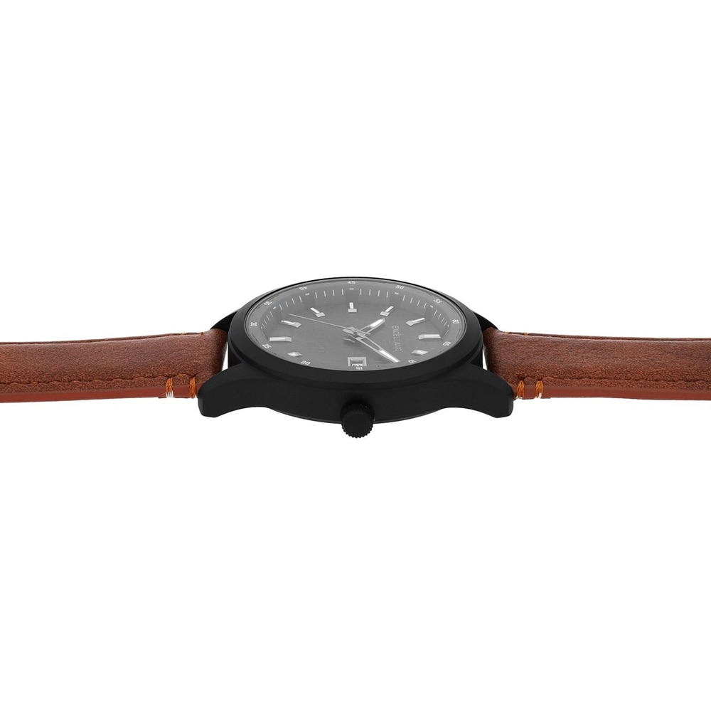 Excellanc Herreklokke 44 mm – svart med brun reim i kunstskinn