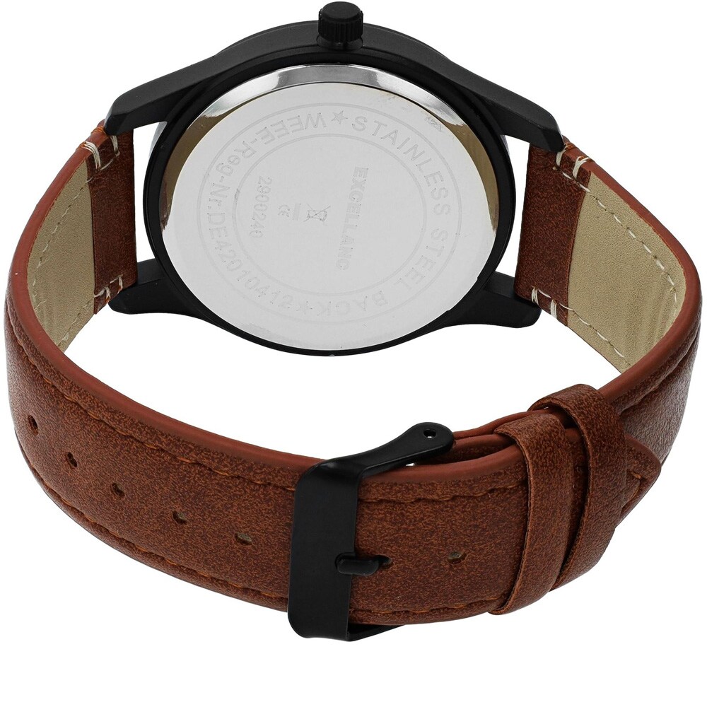 Excellanc Herreklokke 44 mm – svart med brun reim i kunstskinn