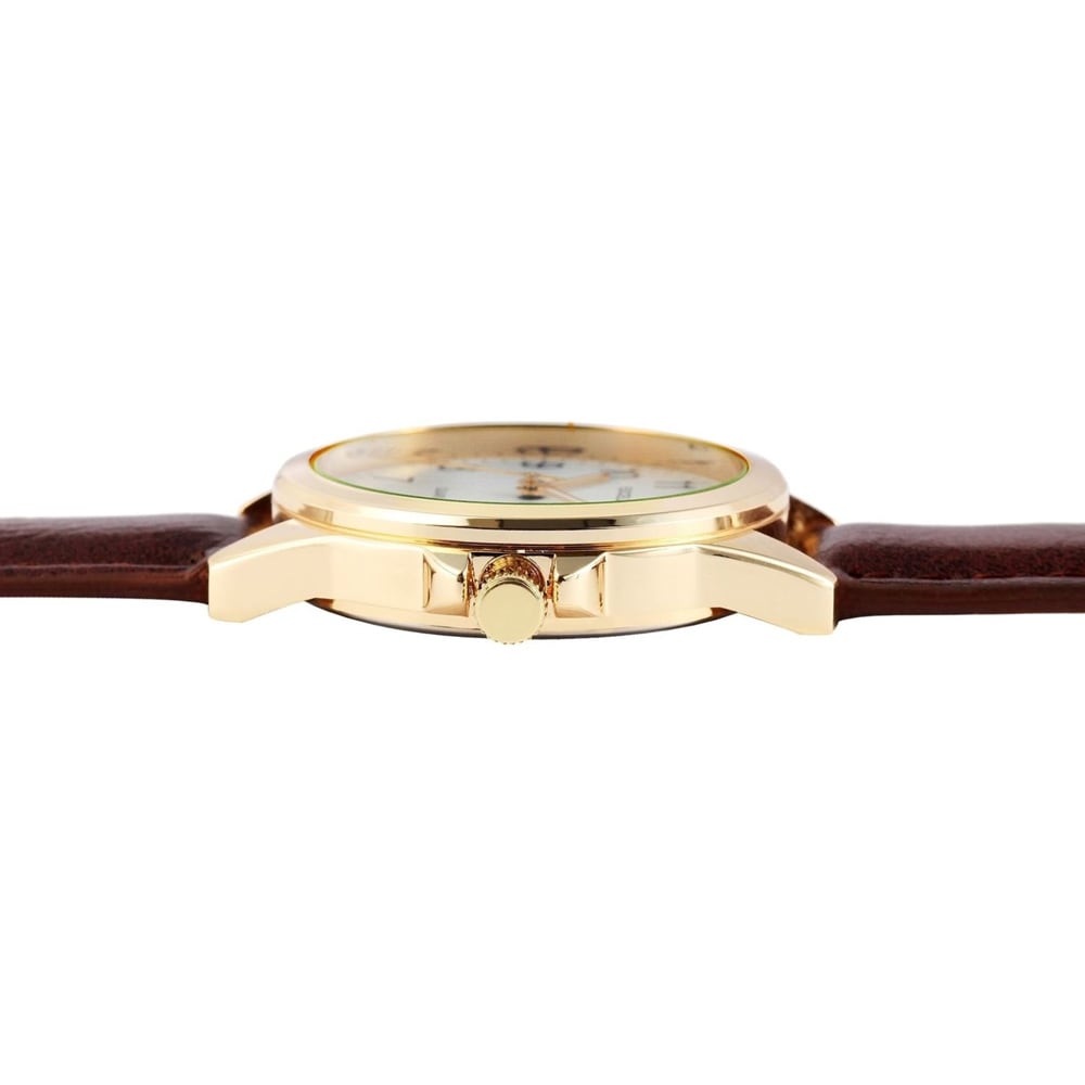 Excellanc herreklokke med reim i kunstskinn / armbåndsur – brun/gull