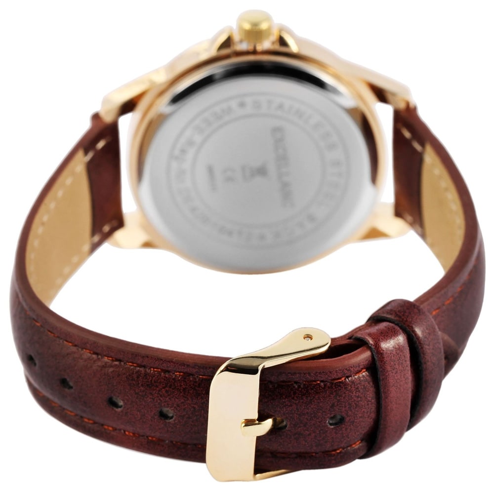 Excellanc herreklokke med reim i kunstskinn / armbåndsur – brun/gull