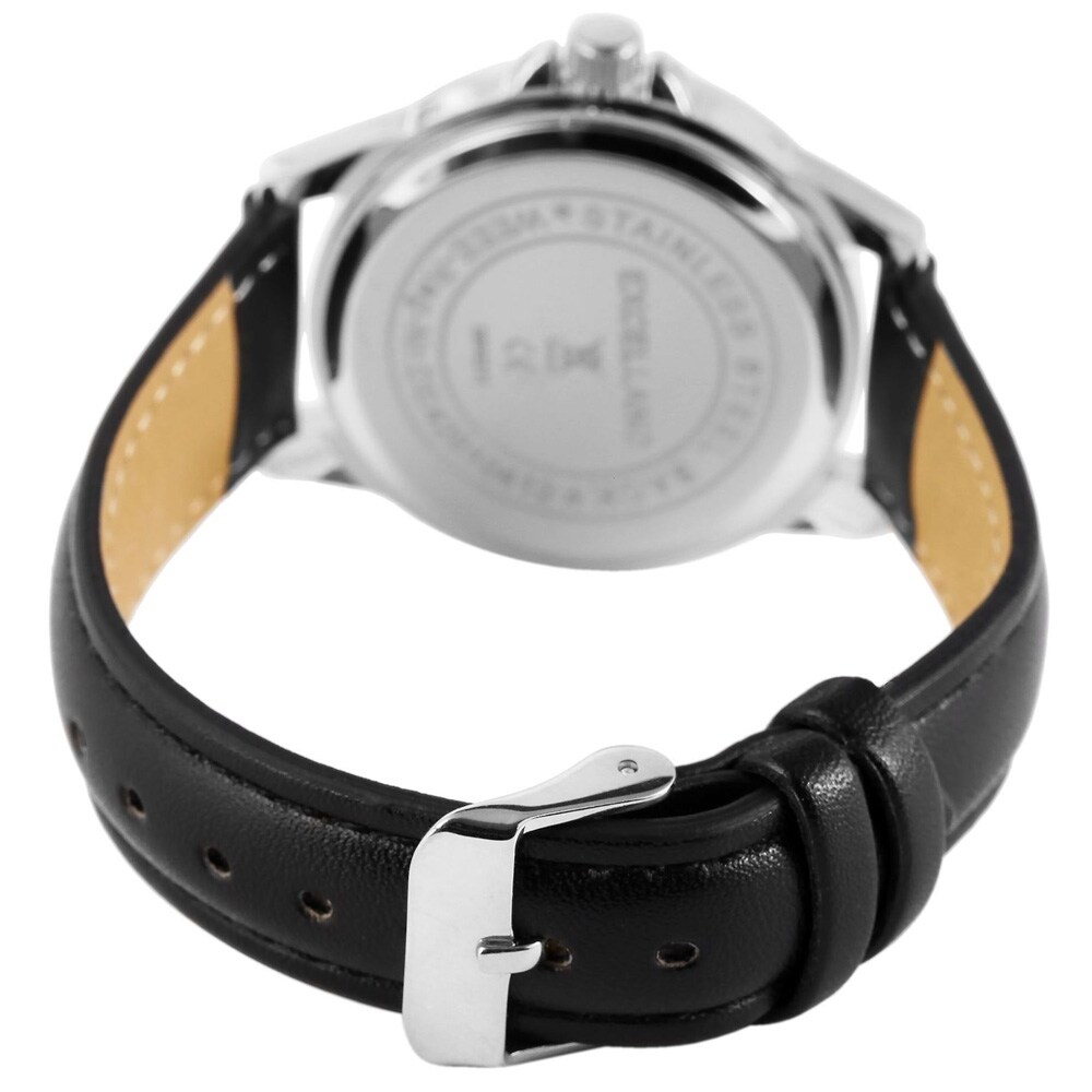 Excellanc herreklokke med reim i kunstskinn / armbåndsur – svart/sølv