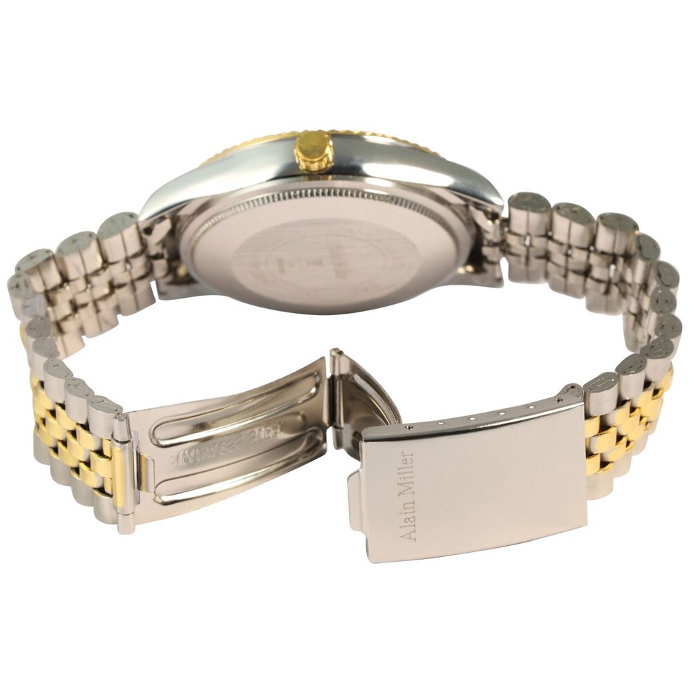 Alain Miller herreklokke med metallarmbånd / Armbåndsur - gull/sølv