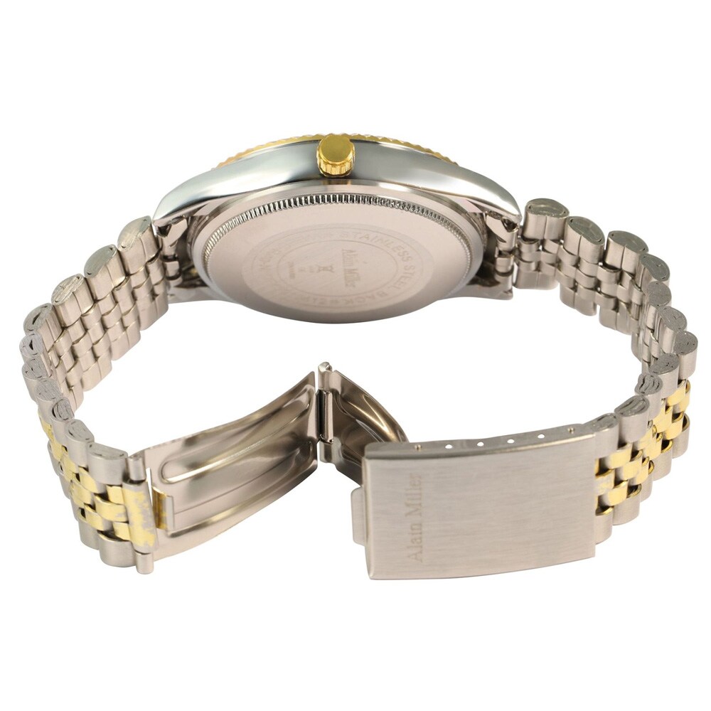 Alain Miller herreklokke med metallenke / armbåndsur – gull/sølv/svart