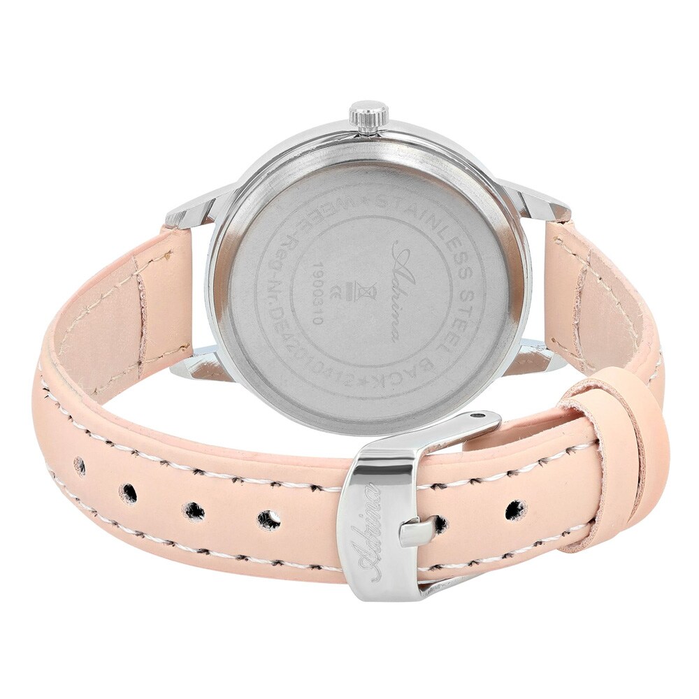 Adrina Dameklokke med reim i kunstskinn / armbåndsur / klokke – rosa/hvit