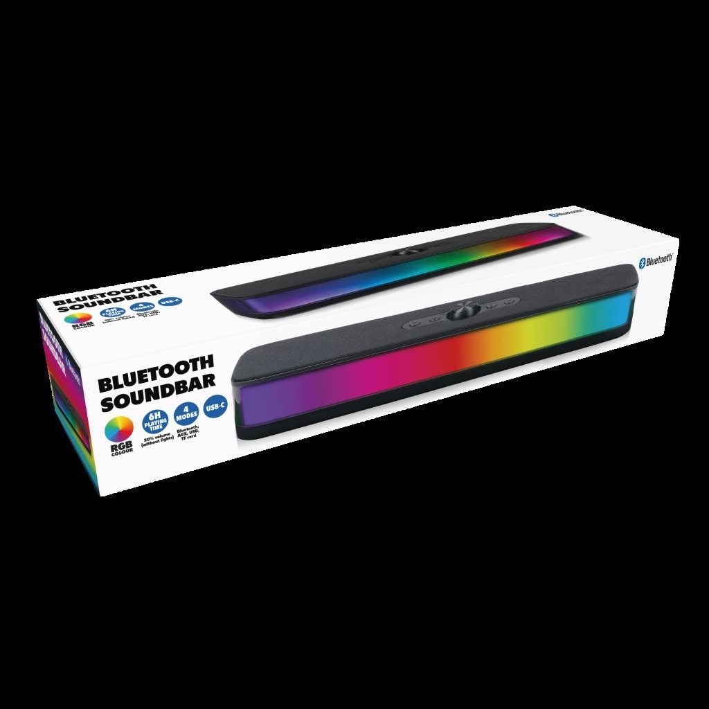 Bluetooth soundbar med RGB LED / kompakt høyttaler med lyseffekt / trådløs lydplanke for musikk, film og gaming