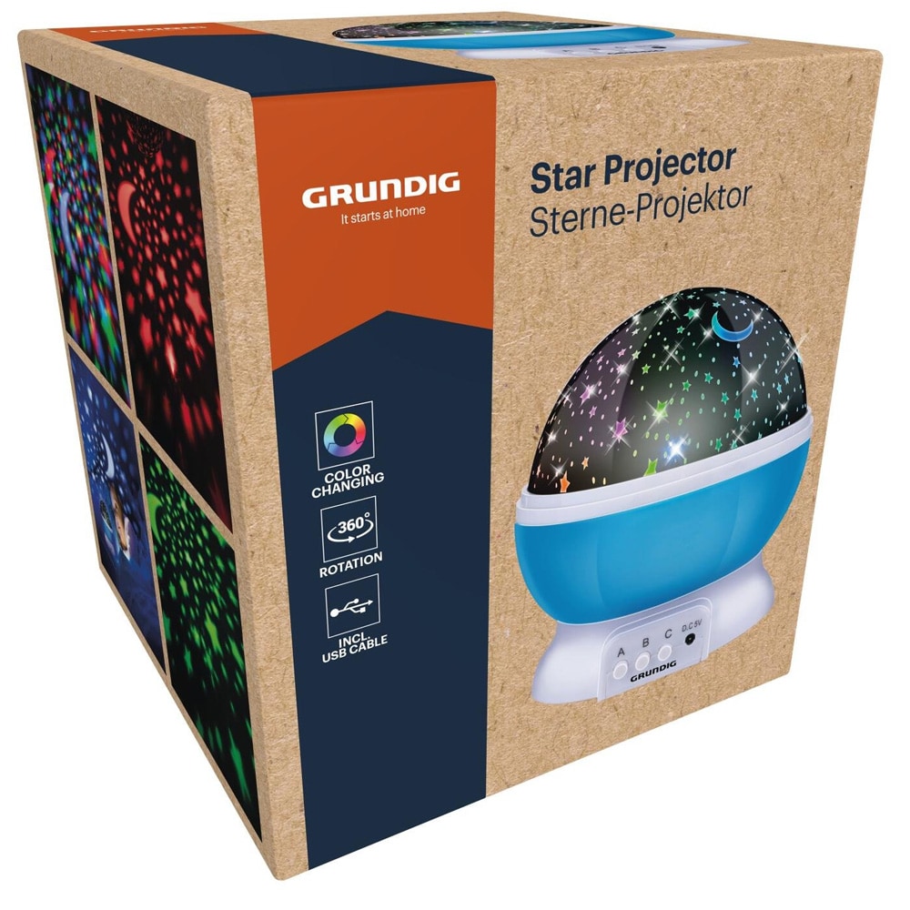 Grundig stjerneprojektor nattlys USB / stjernelampe for barnerom / projektorlampe med stjernehimmel - Blå