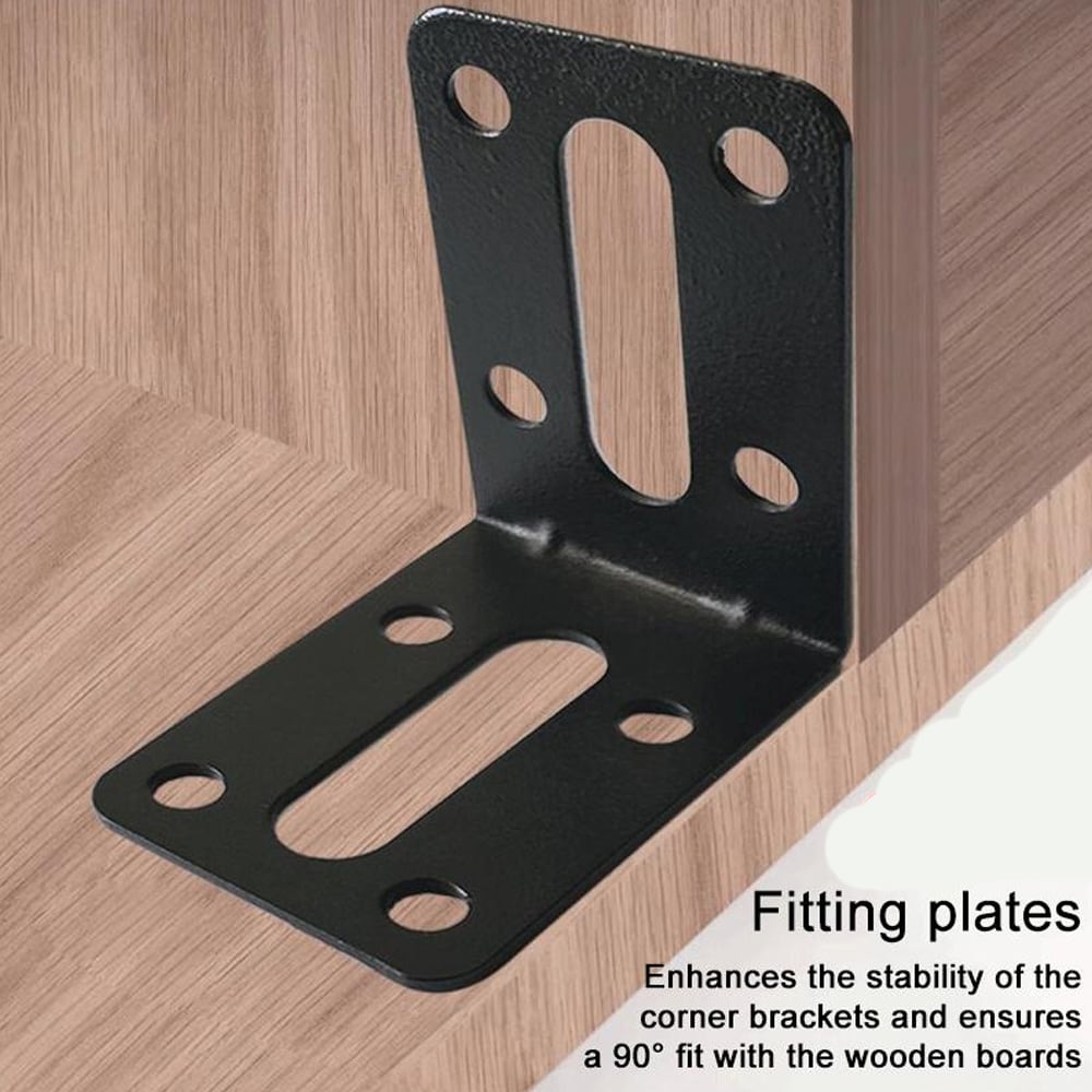 Vinkeljern 73x45mm for møbler 10-pk - Svart / hjørnebeslag metall / L-beslag for møbler
