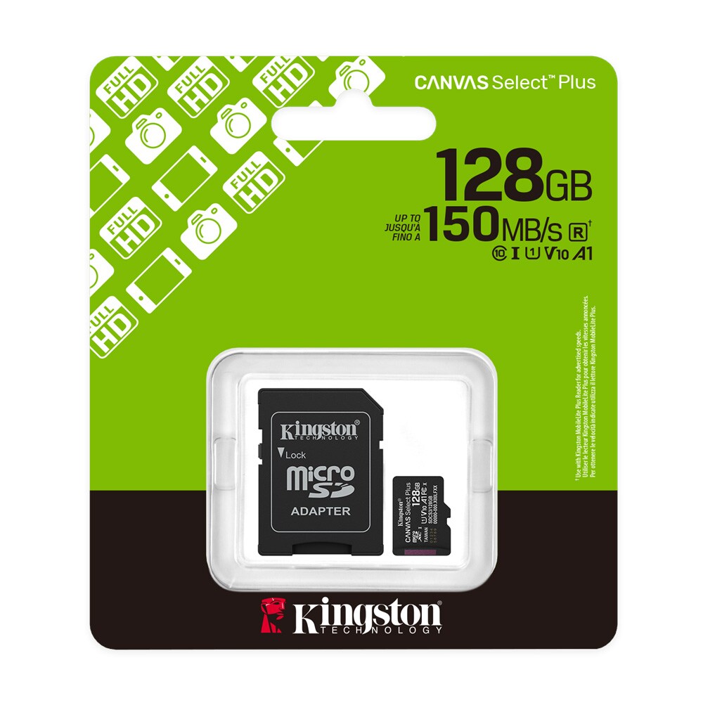 Kingston Canvas Select Plus microSDXC 128 GB – minnekort med adapter til mobil, kamera og nettbrett