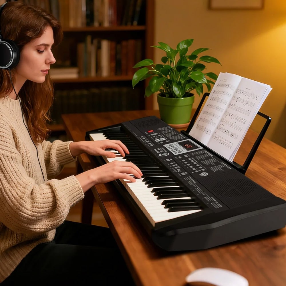 Keyboard 61 tangenter – elektrisk piano for nybegynnere med mikrofon og hodetelefoner