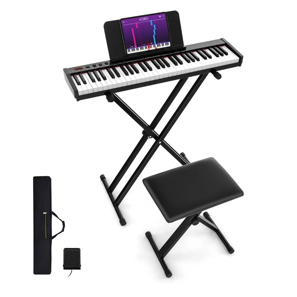 Digitalt keyboard med 61 tangenter / elpiano med Bluetooth MIDI, stativ og krakk