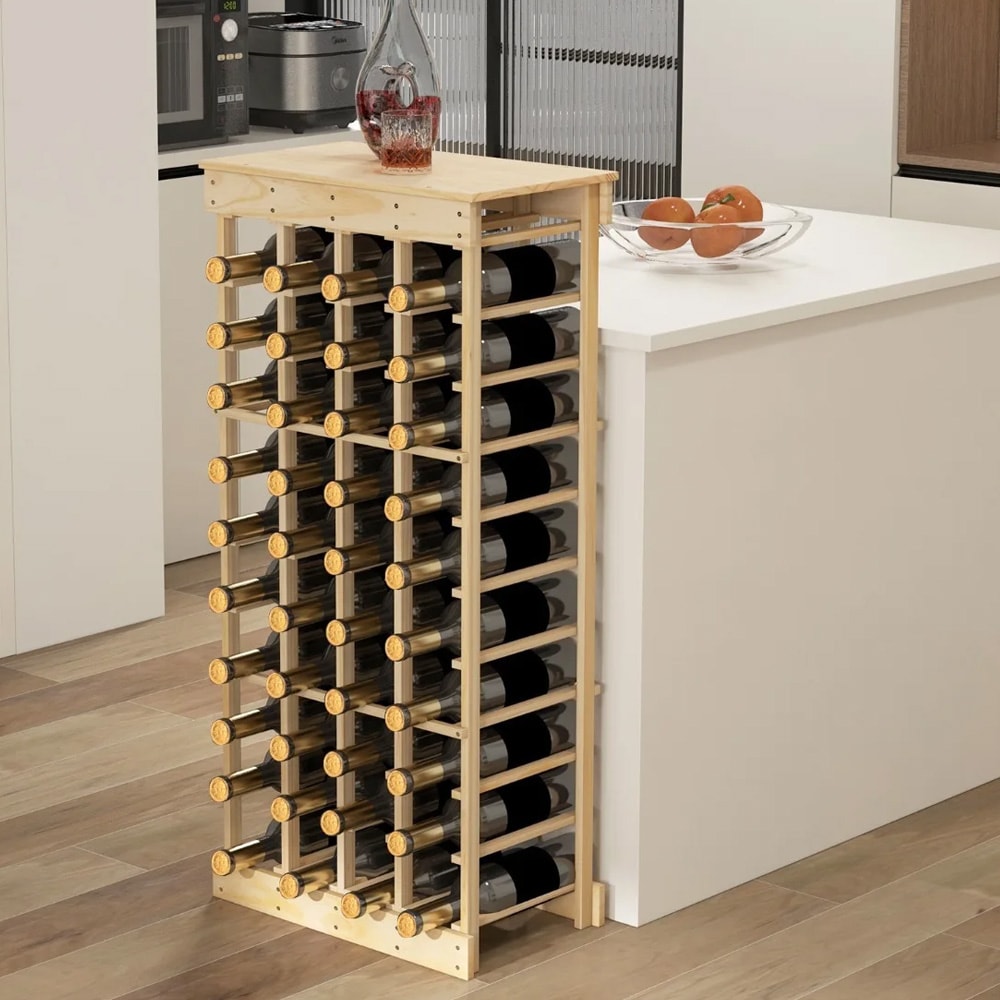 Vinreol for 40 flasker / Frittstående vinhylle i tre med topphylle / Vinoppbevaring