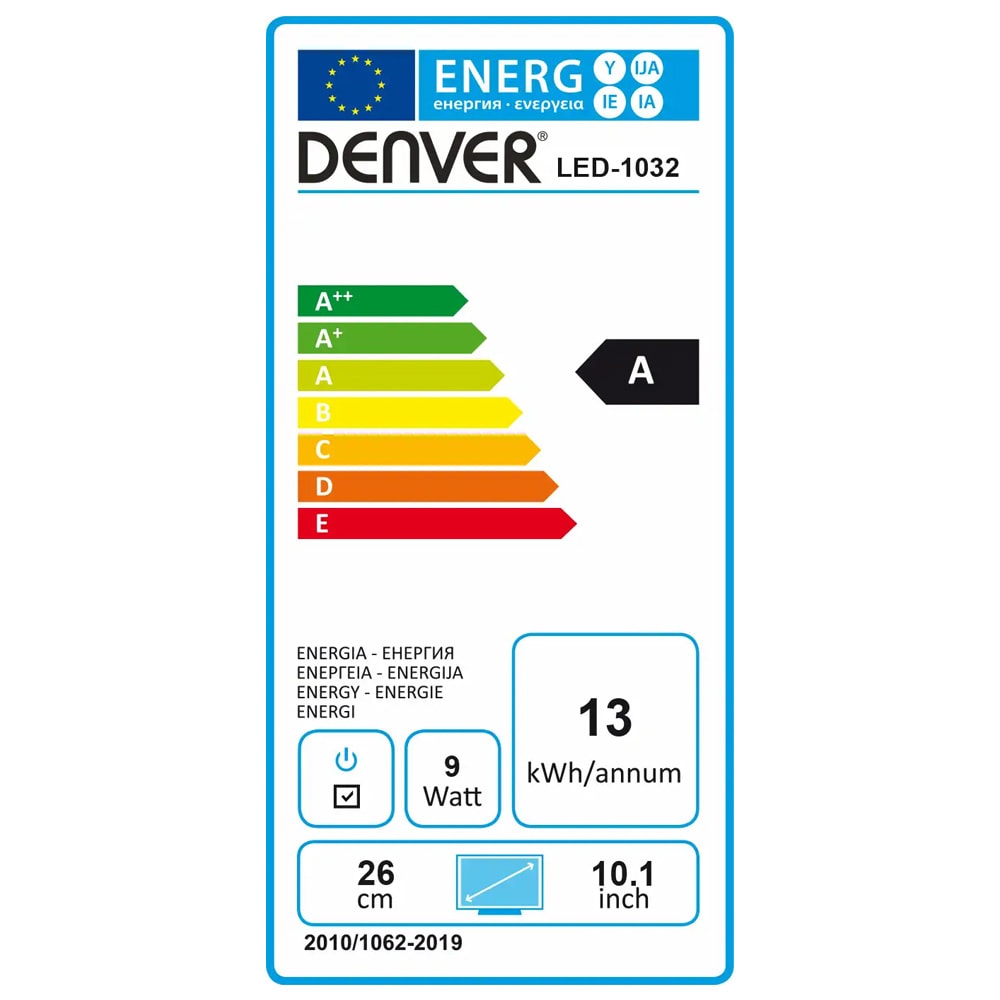 Denver 10,1" LED-TV med DVB-T2 og 12 V-adapter / batteridrevet TV til bil, bobil og campingvogn